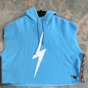 Aviator Nation Blue Sleeveless Hoodie with Lightning Bolt